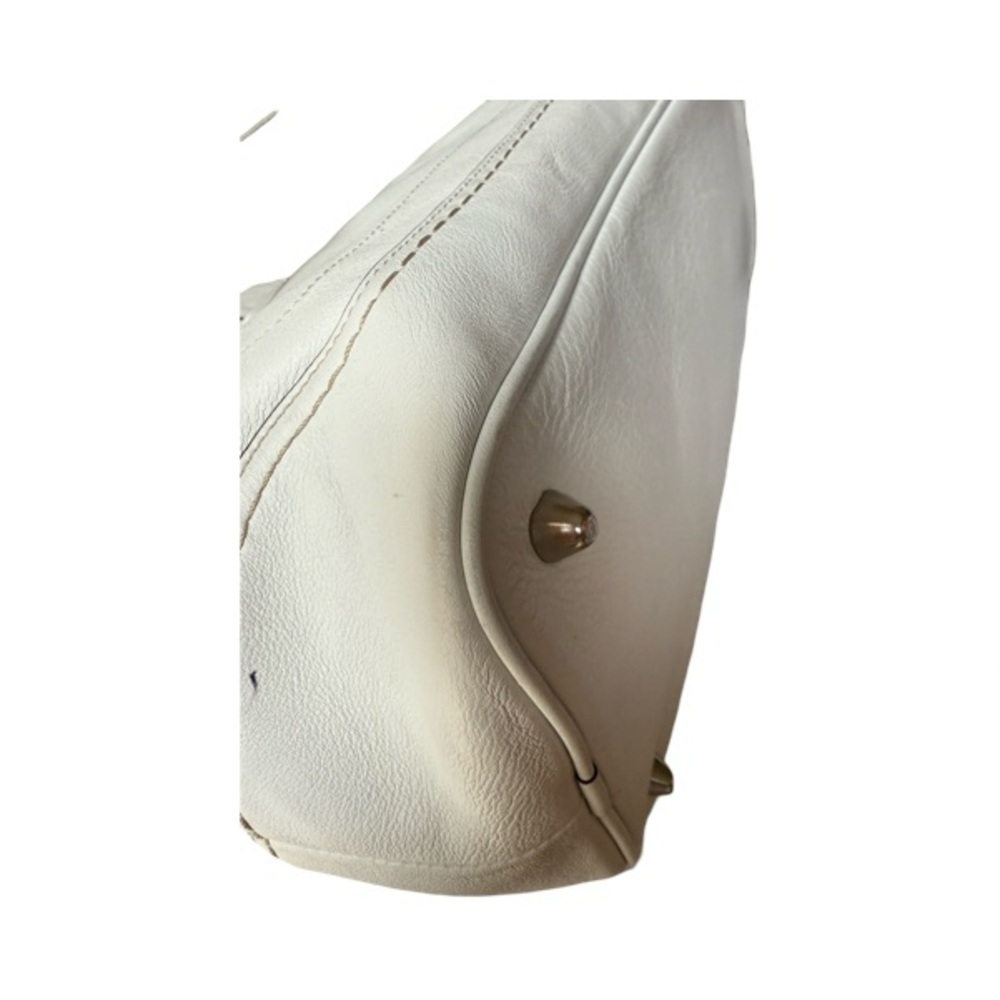 Coach Hampton White Leather Stripe Buckle Double Handle Satchel Bag - Picture 8 of 12
